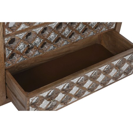 Cassettiera Home ESPRIT Marrone Nero Argentato Legno di mango Specchio Indiano 80 x 38 x 80 cm