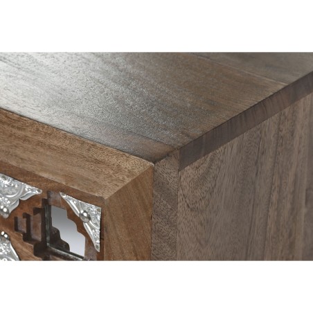 Cassettiera Home ESPRIT Marrone Nero Argentato Legno di mango Specchio Indiano 80 x 38 x 80 cm
