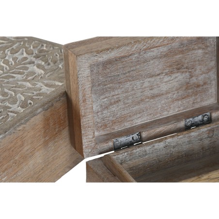 Scatola-Portagioie Home ESPRIT Bianco Naturale Legno di mango (2 Pezzi)