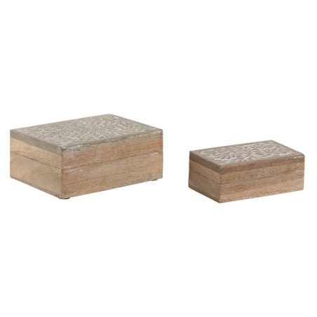 Scatola-Portagioie Home ESPRIT Bianco Naturale Legno di mango (2 Pezzi)