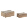 Scatola-Portagioie Home ESPRIT Bianco Naturale Legno di mango (2 Pezzi)
