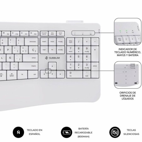 Tastiera e Mouse Subblim SUBKBC-DCOPW1 Bianco