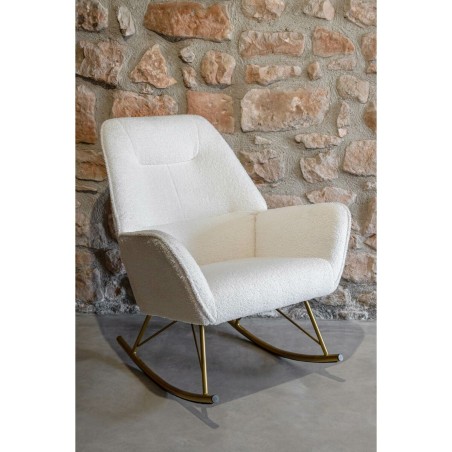 Sedia a Dondolo Home ESPRIT Bianco Dorato Poliestere Metallo 73 x 75 x 97 cm