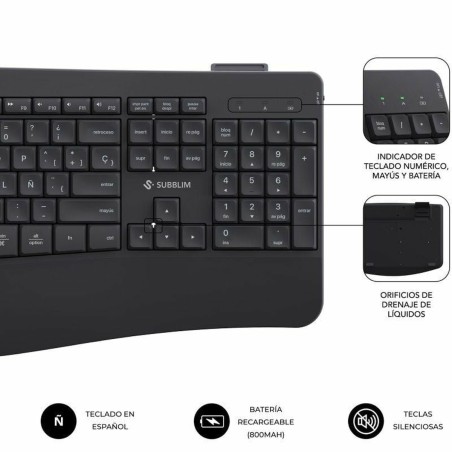 Tastiera e Mouse Subblim SUBKBC-DCOPW2 Nero