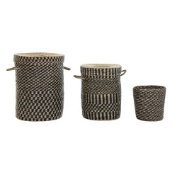 Set di Cestini DKD Home Decor Nero Naturale Fibra naturale 4 Kg (3 Pezzi) (3 Unità)