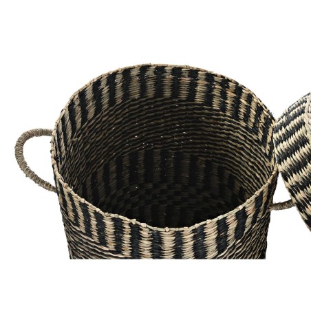 Set di Cestini DKD Home Decor Nero Naturale Fibra naturale 4 Kg (3 Pezzi) (3 Unità)