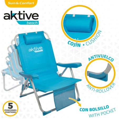 Sedia Pieghevole con Poggiatesta Aktive 49 x 80 x 58 cm Azzurro (2 Unità)