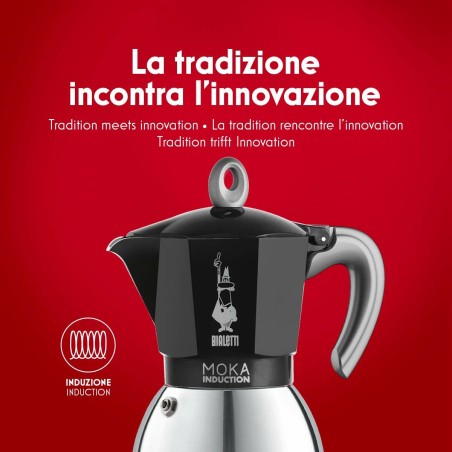 Caffettiera Italiana Bialetti Moka Nero Acciaio inossidabile Alluminio 200 ml 4 Tazze