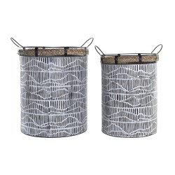 Set di Cestini DKD Home Decor Bianco Marrone Nero Corda Ferro 4 Kg (2 Pezzi)