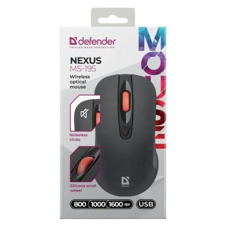 Mouse Ottico Wireless Defender NEXUS MS-195 RF Nero 1600 dpi