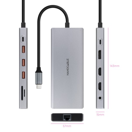 Hub USB NANOCABLE 10.16.4612 Grigio 100 W