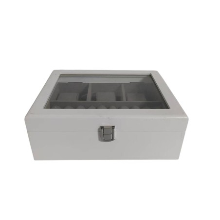 Scatola-Portagioie Home ESPRIT Bianco Grigio Legno MDF 22 X 19 X 7.5 CM