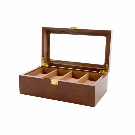 Scatola-Portagioie DKD Home Decor Orologi Marrone Legno Cristallo Legno MDF 22 x 12 x 8 cm