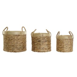 Set di Cestini DKD Home Decor Marrone Naturale Bambù Juncus Tropicale 35 x 35 x 30,5 cm 35 x 35 x 31 cm 3 Pezzi
