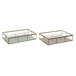 Scatola-Portagioie DKD Home Decor Cristallo Metallo Verde Grigio chiaro (27 x 15 x 5,5 cm) (2 Unità)