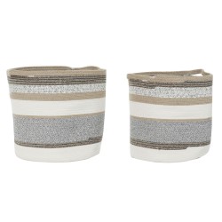 Set di Cestini DKD Home Decor Bianco Grigio Naturale Juta Iuta (2 Pezzi)
