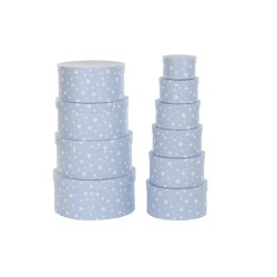 Set di Scatole per Sistemare Impilabili DKD Home Decor Rotondo Righe Bianco Blu cielo Per bambini Cartone (37,5 x 37,5 x 18 cm) 