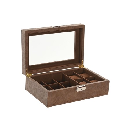 Scatola-Portagioie Home ESPRIT Marrone Poliuretano Cristallo Legno MDF 25 X 16,5 X 8,5 CM