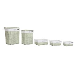 Cestino Multiuso DKD Home Decor Verde vimini 44 x 34 x 56 cm 5 Pezzi