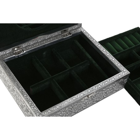 Scatola-Portagioie Home ESPRIT Verde Argentato Legno Alluminio 22,5 x 17,5 x 7,6 cm