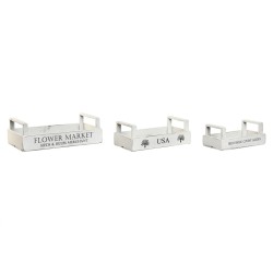 Scatole per conservare Home ESPRIT Bianco Legno di abete 39 x 19 x 12 cm 3 Pezzi