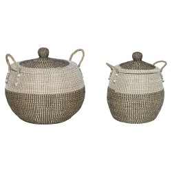 Set di Cestini Home ESPRIT Bianco Nero Naturale (2 Pezzi)