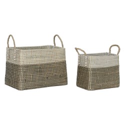 Set di Cestini Home ESPRIT Bianco Nero Naturale Erba di mare Boho 44 x 25 x 38 cm 2 Pezzi
