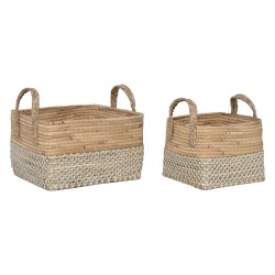 Set di Cestini Home ESPRIT Bianco Naturale Marrone Chiaro PVC Erba di mare Juncus 43 x 38 x 36 cm 2 Pezzi