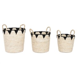 Set di Cestini Home ESPRIT Nero Naturale Fibra naturale (3 Pezzi)