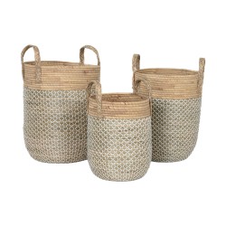 Set di Cestini Home ESPRIT Bianco Naturale Marrone Chiaro PVC Corda Erba di mare Juncus (3 Pezzi)