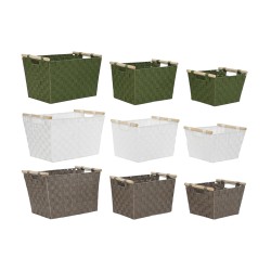 Set di Cestini Home ESPRIT Verde Grigio Crema Legno polipropilene 43 x 30 x 30 cm 3 Pezzi (3 Unità)