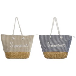 Borsa Donna Home ESPRIT Azzurro Beige Naturale 52 x 16 x 33 cm (2 Unità)