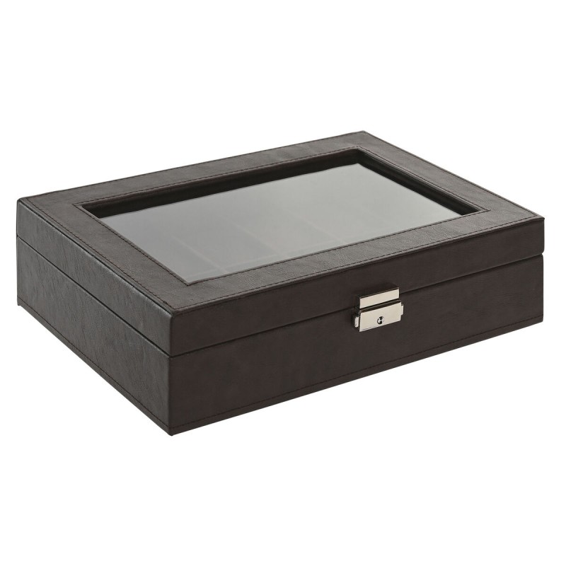 Scatola-Portagioie Home ESPRIT Marrone scuro Poliuretano Cristallo Acciaio Legno MDF 30 x 20 x 8 cm Scatola-Portagioie Home ESPRIT Marrone scuro Poliuretano Cristallo Acciaio Legno MDF 30 x 20 x 8 cm