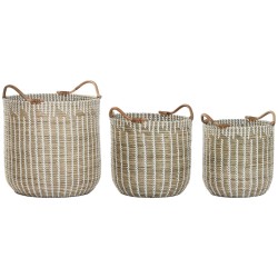 Set di Cestini Home ESPRIT Bianco Naturale Erba di mare (3 Pezzi)