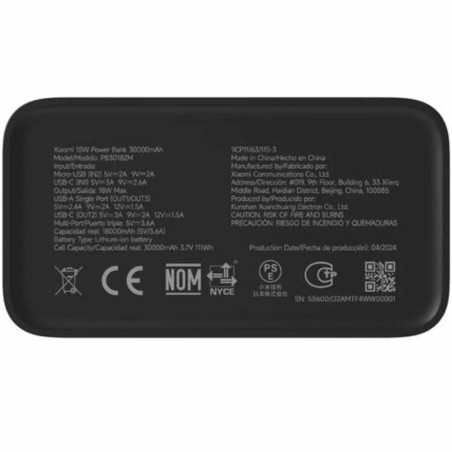 Caricabatterie Portatile Xiaomi PB3018ZM Nero 30000 mAh