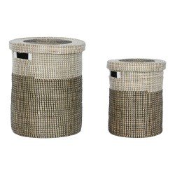 Set di Cestini Home ESPRIT Bianco Nero Naturale Erba di mare (2 Pezzi)