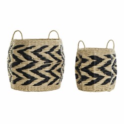 Set di Cestini DKD Home Decor Nero Marrone Chiaro Fibra naturale (2 Pezzi)