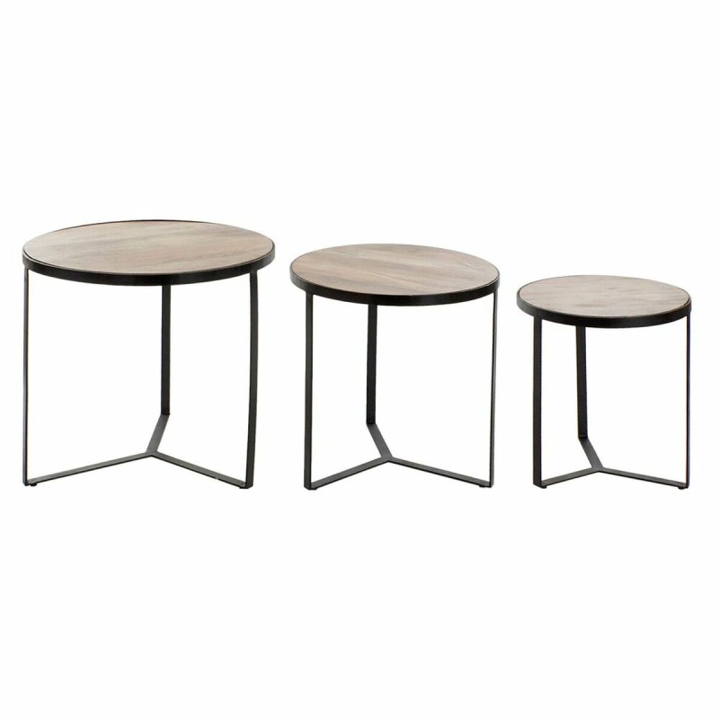 Set di 3 tavoli DKD Home Decor Marrone Nero Metallo Plastica Legno di mango 60 x 60 x 55 cm Set di 3 tavoli DKD Home Decor Marrone Nero Metallo Plastica Legno di mango 60 x 60 x 55 cm