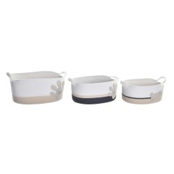 Set di Cestini DKD Home Decor Bianco Grigio Crema 60 x 31 x 25 cm 3 Pezzi
