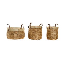Set di Cestini DKD Home Decor Marrone Naturale Bambù Juncus Tropicale 40 x 40 x 24 cm 4 Kg 3 Pezzi