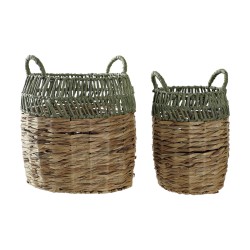 Set di Cestini DKD Home Decor Verde Naturale Boho 33 x 33 x 40 cm Rattan 4 Kg 2 Pezzi