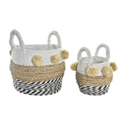 Set di Cestini DKD Home Decor Bianco Nero Beige Erba di mare 34 x 33 x 26 cm 2 Pezzi