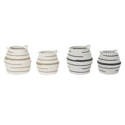 Set di Cestini DKD Home Decor Bianco Marrone Grigio Juta Iuta (2 Pezzi) (2 Unità)