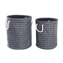 Set di Cestini DKD Home Decor Bianco Blu Marino 39 x 31 x 31 cm 2 Pezzi