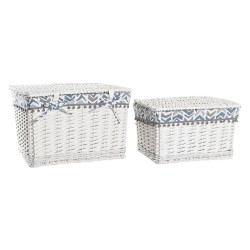 Set di Cestini DKD Home Decor Azzurro Bianco vimini 45 x 35 x 30 cm 4 Kg 2 Pezzi