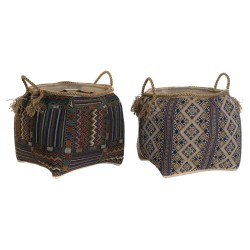 Cestino DKD Home Decor Multicolore Fibra naturale Boho 41 x 41 x 40 cm 2 Pezzi (2 Unità)