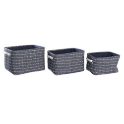 Set di Cestini DKD Home Decor Bianco Blu Marino 38 x 28 x 25 cm 3 Pezzi (3 Unità)