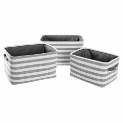 Set di Cestini DKD Home Decor Bianco Grigio Righe 42 x 32 x 25 cm 3 Pezzi