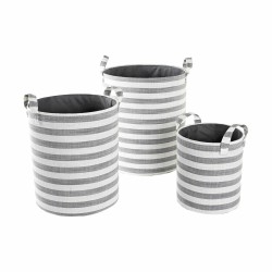 Set di Cestini DKD Home Decor Bianco Grigio Righe 35 x 35 x 40 cm 3 Pezzi (3 Unità)