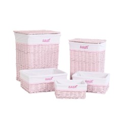 Cesto per i Panni DKD Home Decor Rosa vimini Per bambini 44 x 34 x 56 cm 5 Pezzi